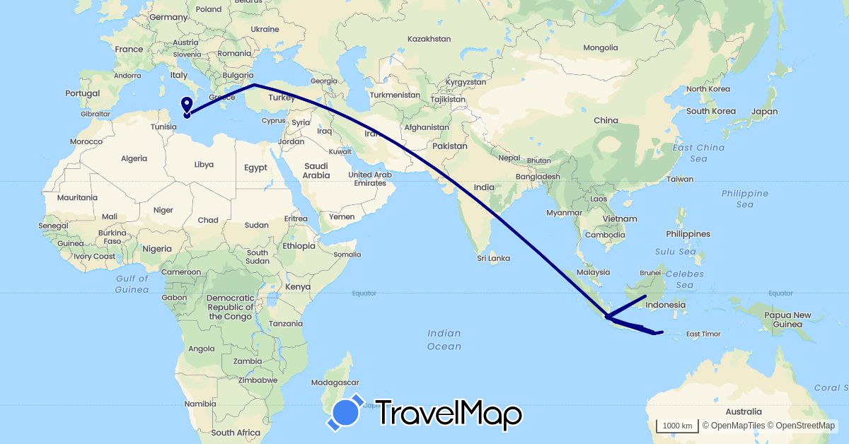 TravelMap itinerary: driving in Indonesia, Malta, Turkey (Asia, Europe)